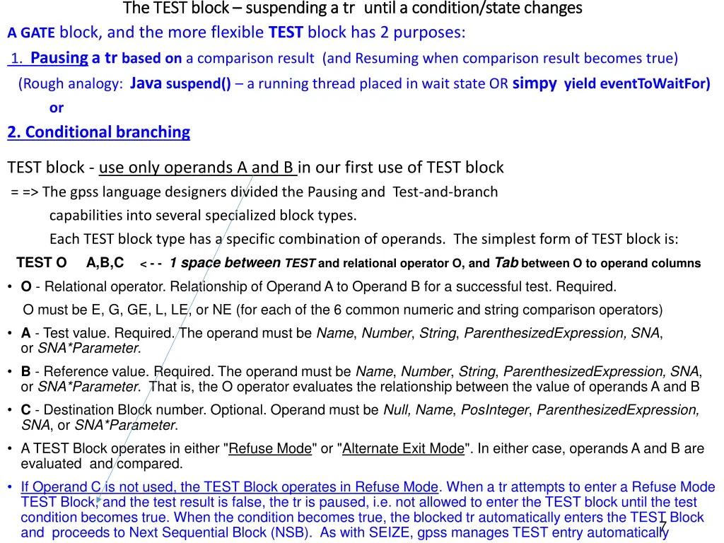 suspending a tr until a condition state changes