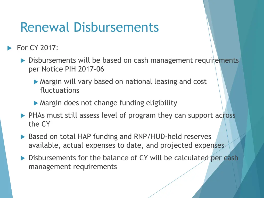 renewal disbursements
