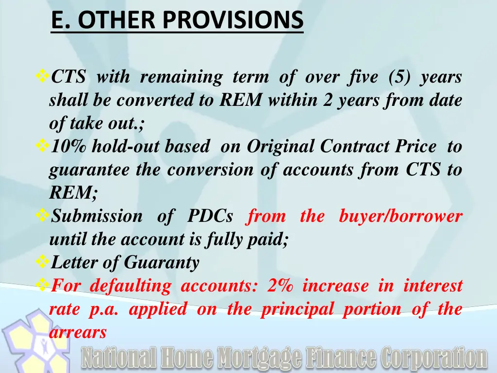 e other provisions