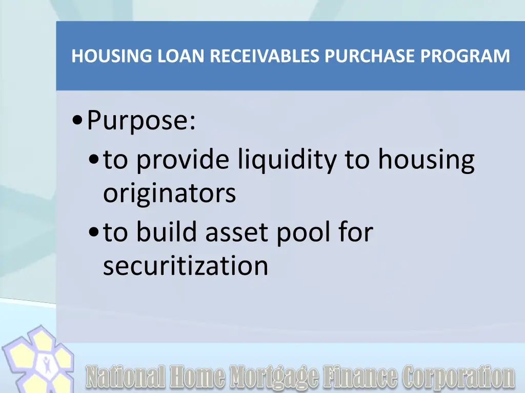 housing loan receivables purchase program