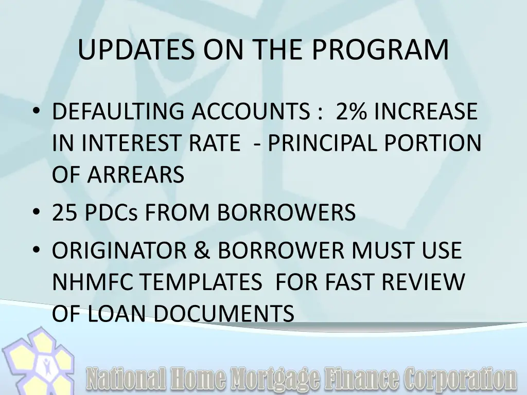 updates on the program