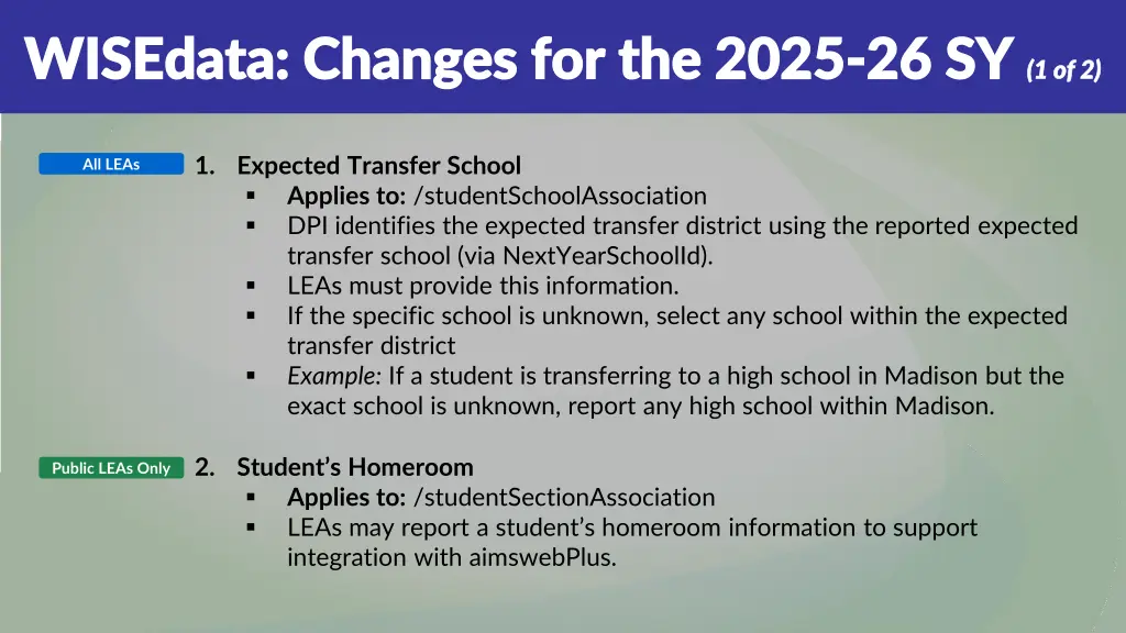wisedata changes for the 2025 wisedata changes