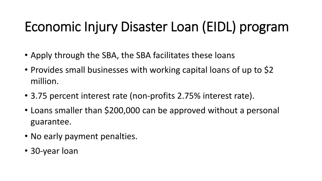 economic injury disaster loan eidl program