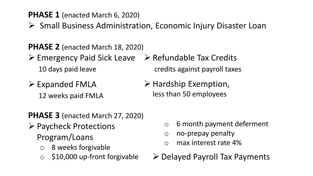 phase 1 enacted march 6 2020 small business