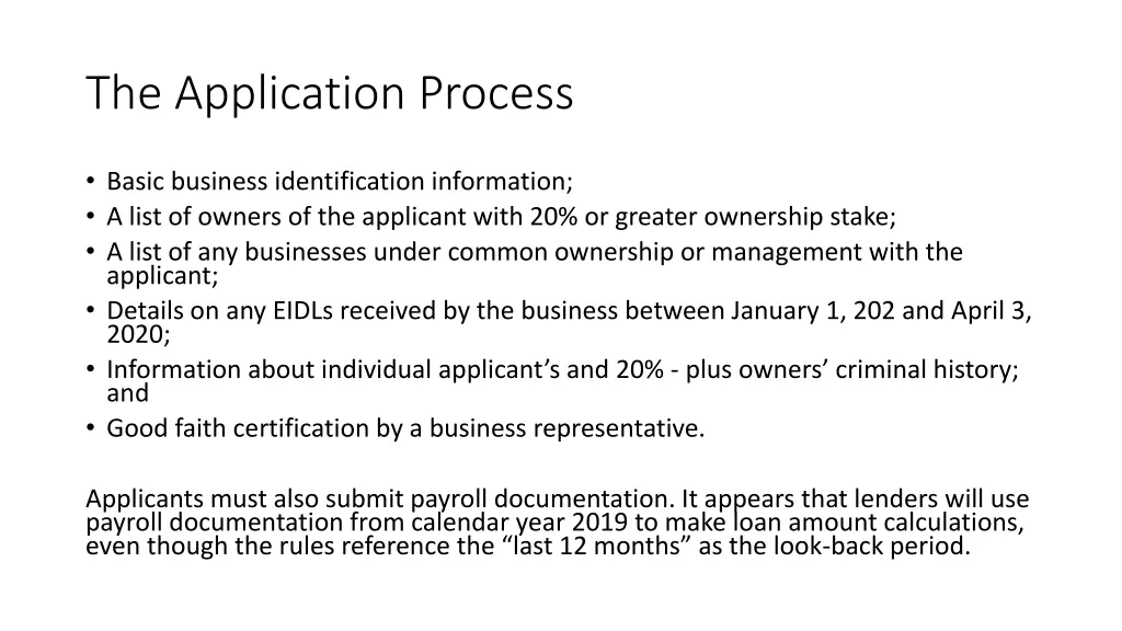 the application process