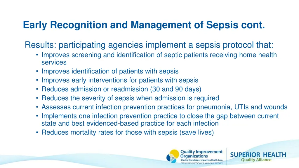 early recognition and management of sepsis cont