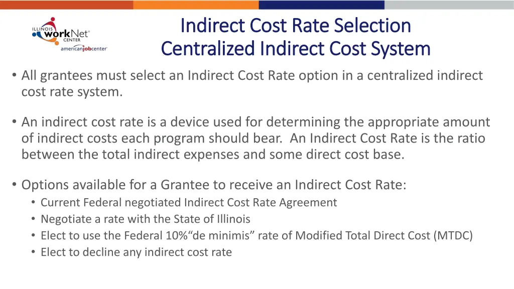 indirect cost rate selection indirect cost rate