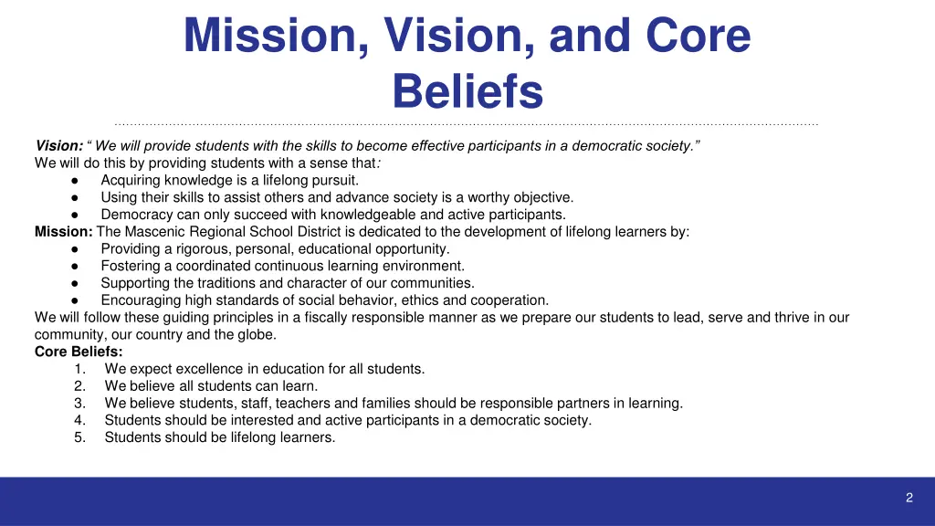 mission vision and core beliefs