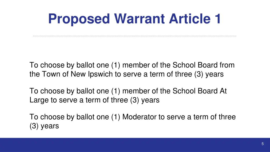 proposed warrant article 1