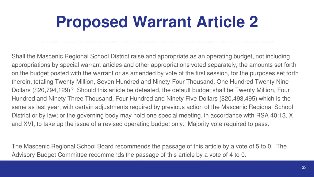 proposed warrant article 2