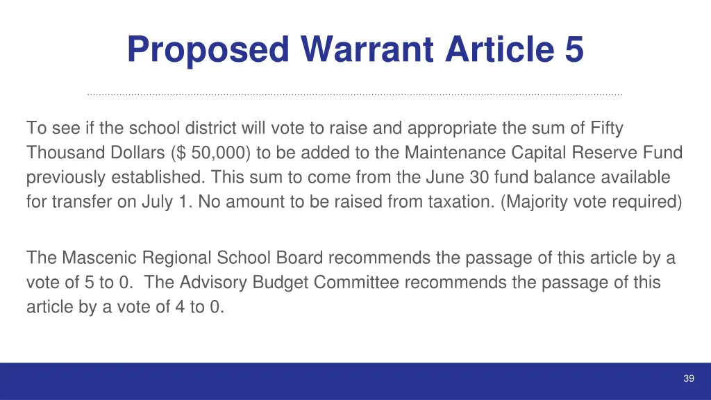 proposed warrant article 5
