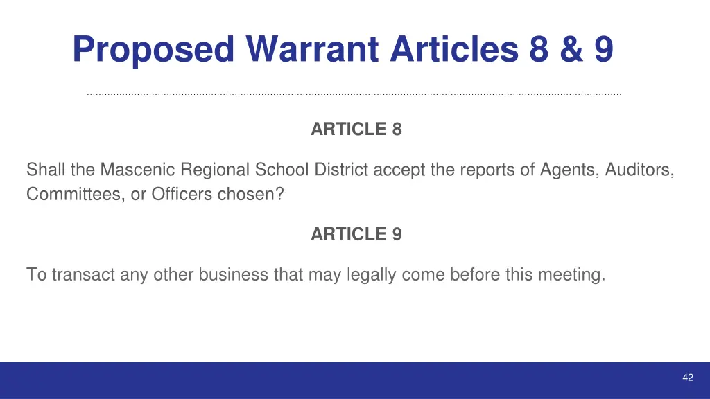 proposed warrant articles 8 9