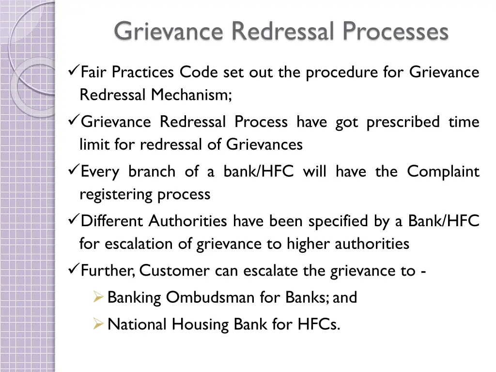 grievance redressal processes