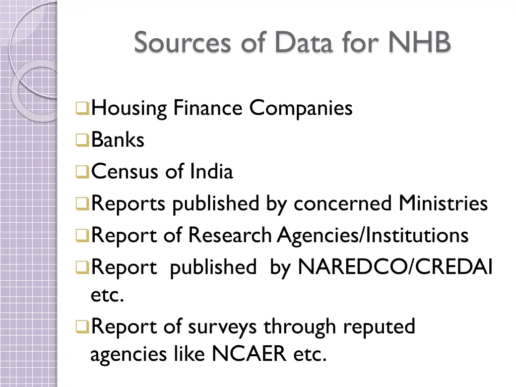 sources of data for nhb