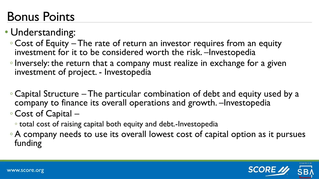 bonus points understanding cost of equity