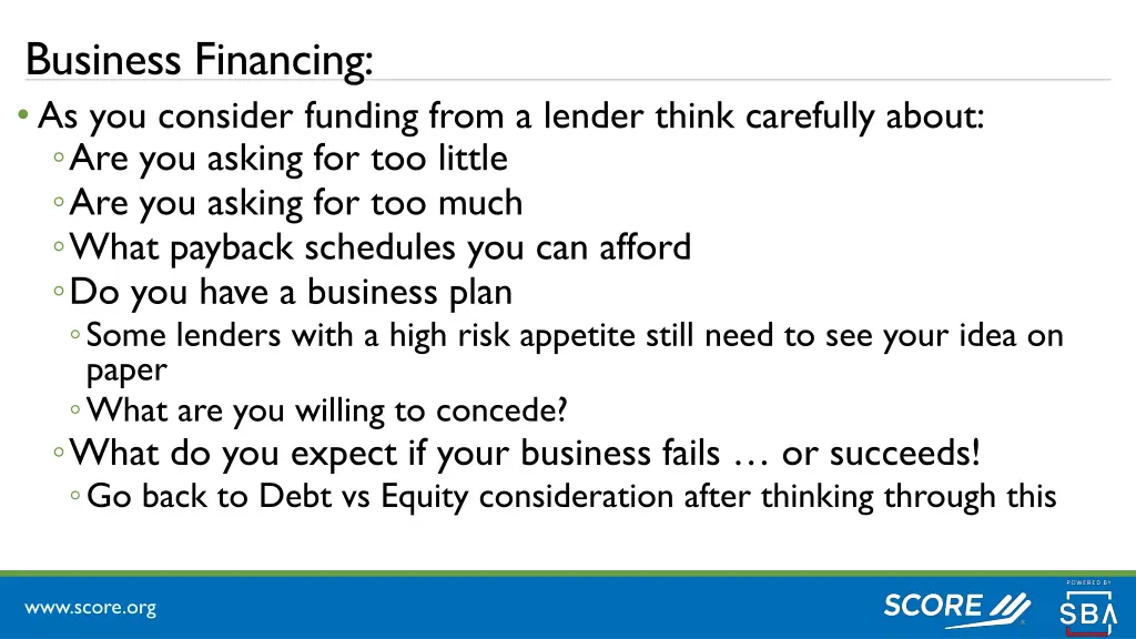 business financing as you consider funding from