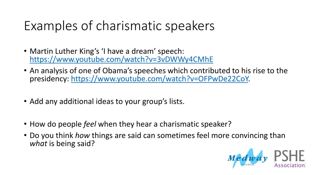 examples of charismatic speakers