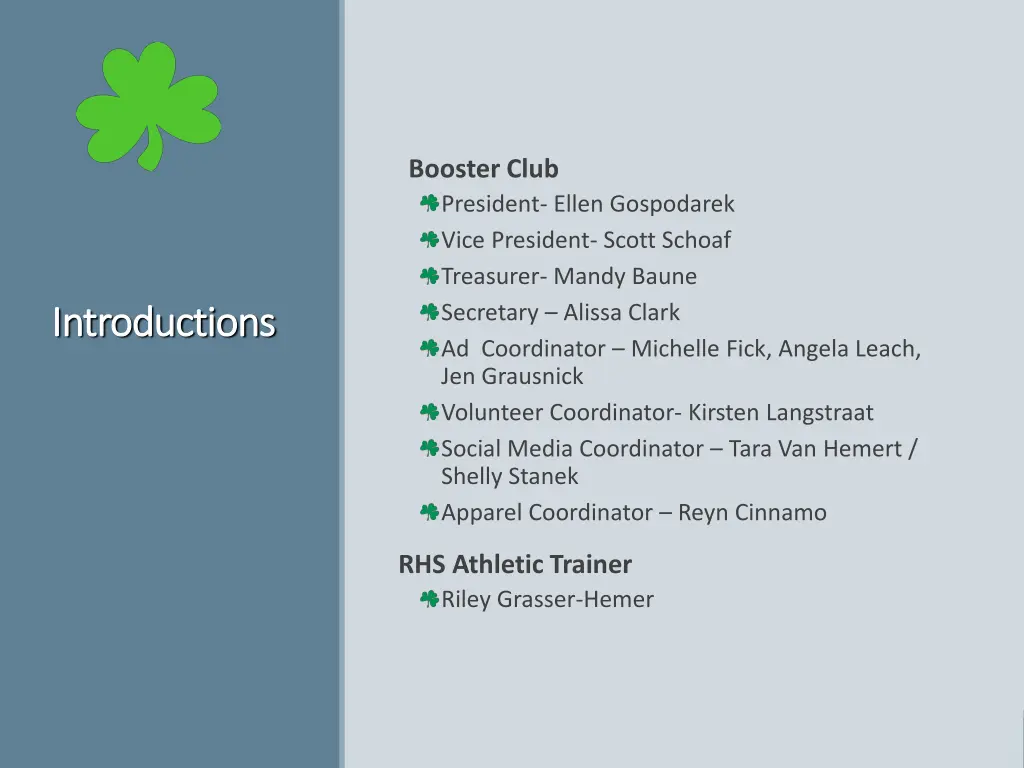 booster club president ellen gospodarek vice