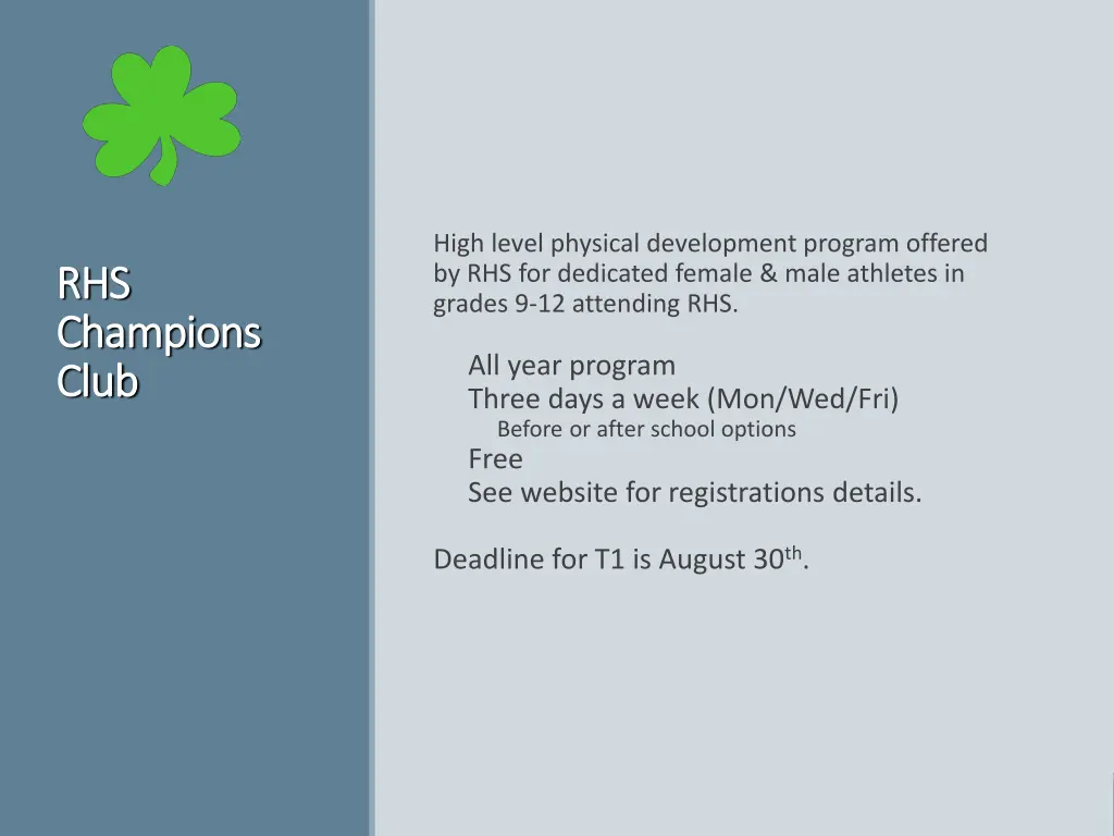 high level physical development program offered