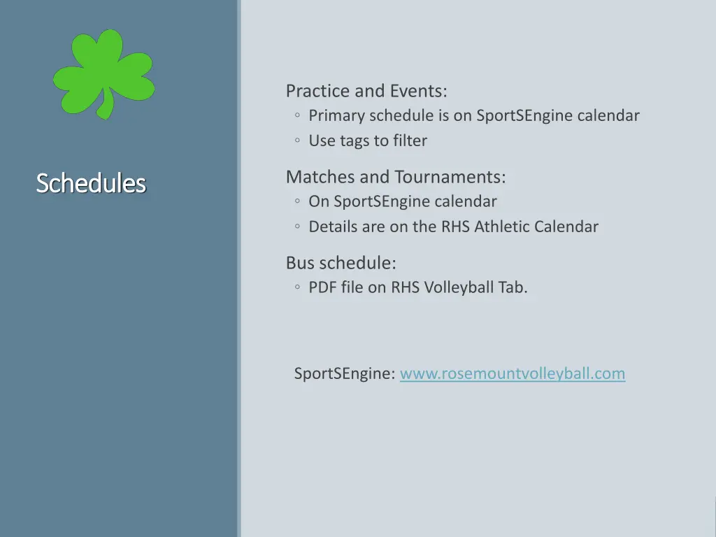 practice and events primary schedule