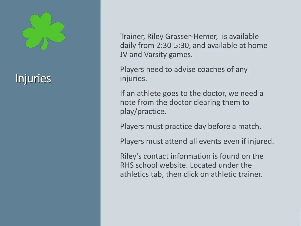 trainer riley grasser hemer is available daily