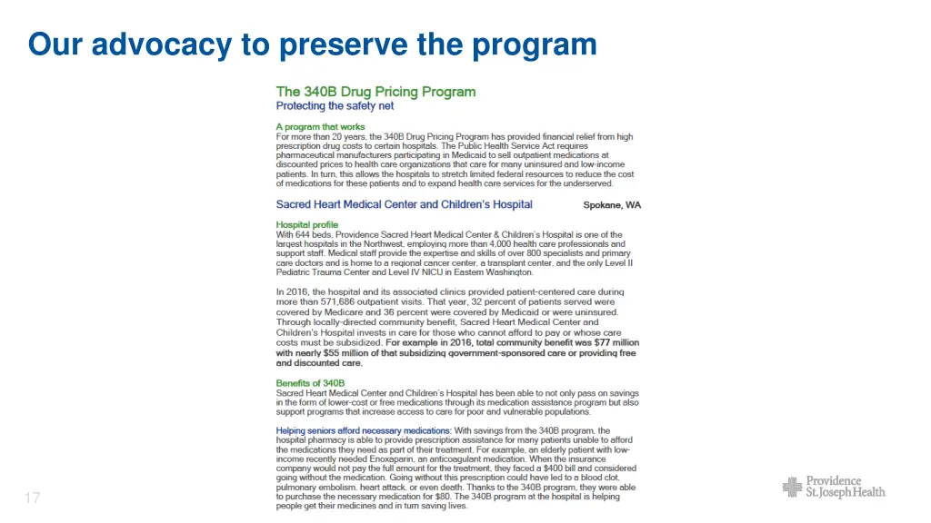 our advocacy to preserve the program