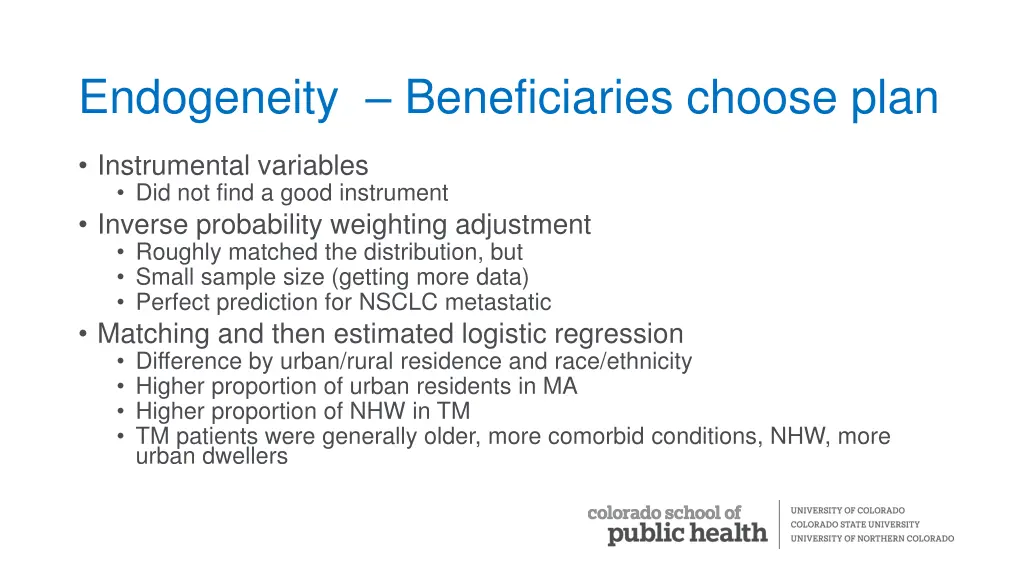 endogeneity beneficiaries choose plan