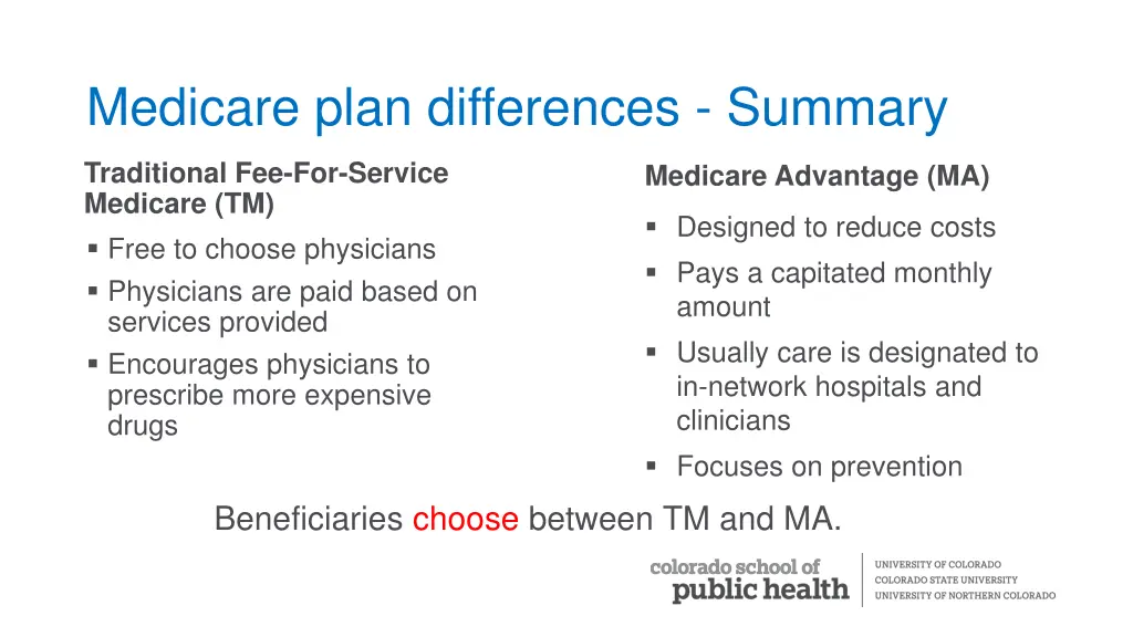 medicare plan differences summary