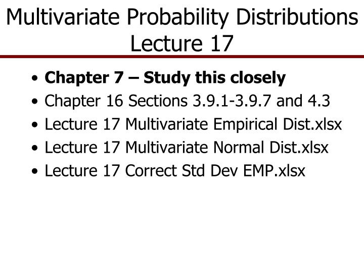 multivariate probability distributions lecture 17