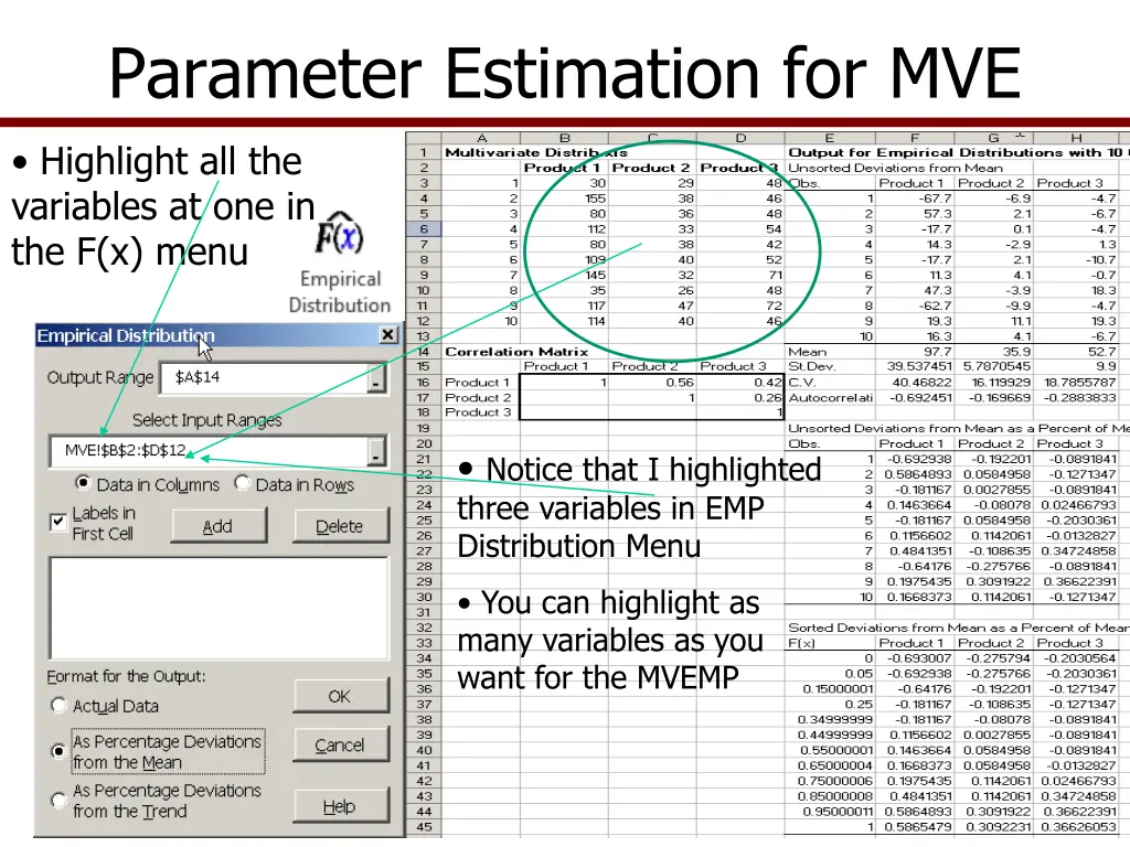 parameter estimation for mve