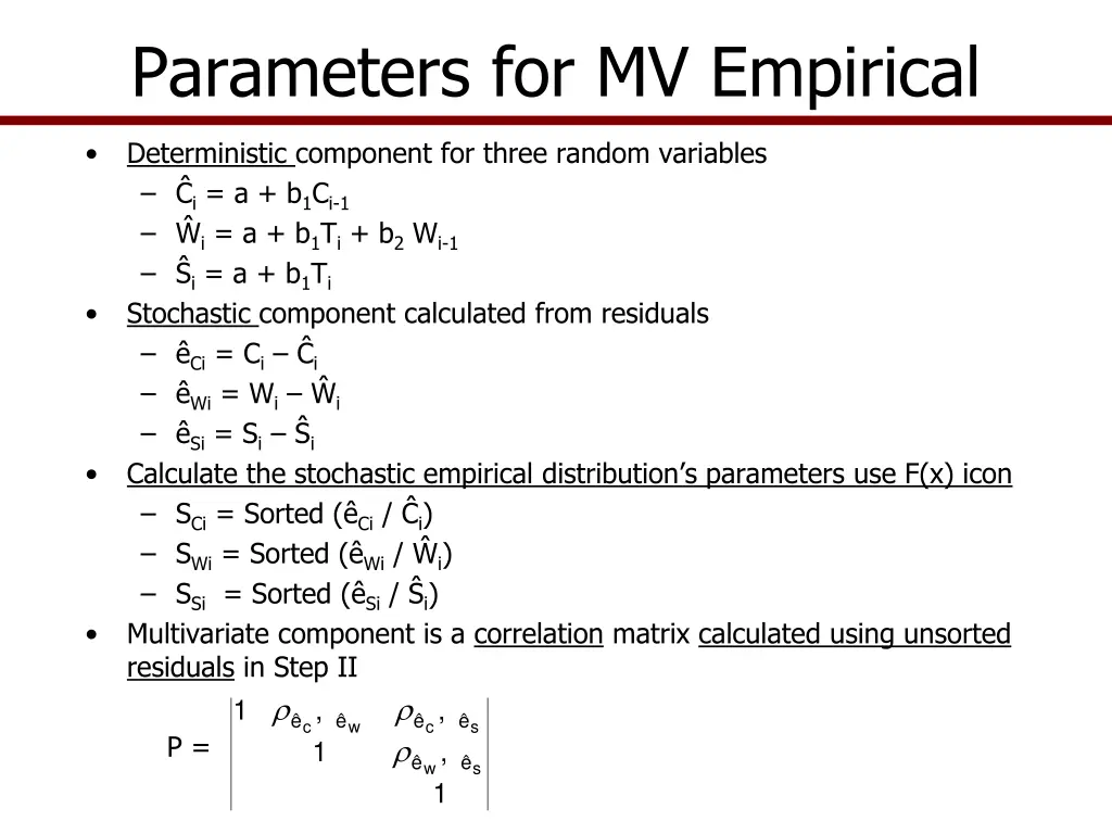 parameters for mv empirical