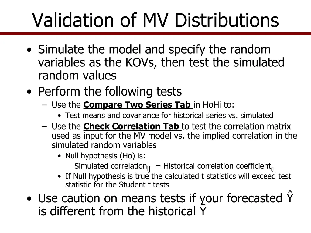 validation of mv distributions