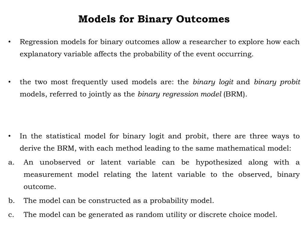 models for binary outcomes