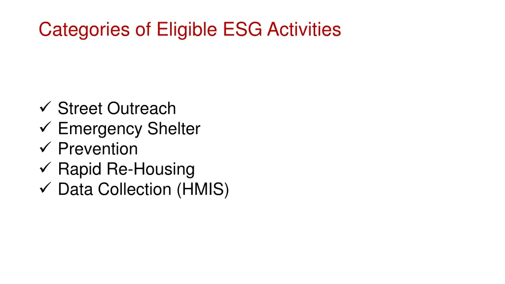 categories of eligible esg activities
