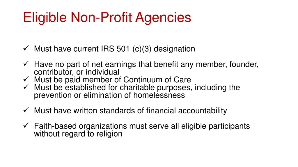 eligible non profit agencies