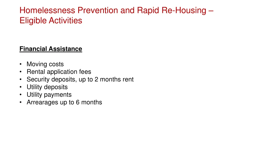 homelessness prevention and rapid re housing