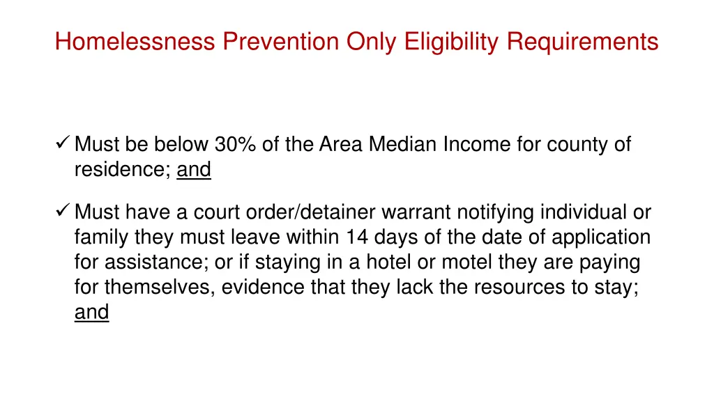 homelessness prevention only eligibility