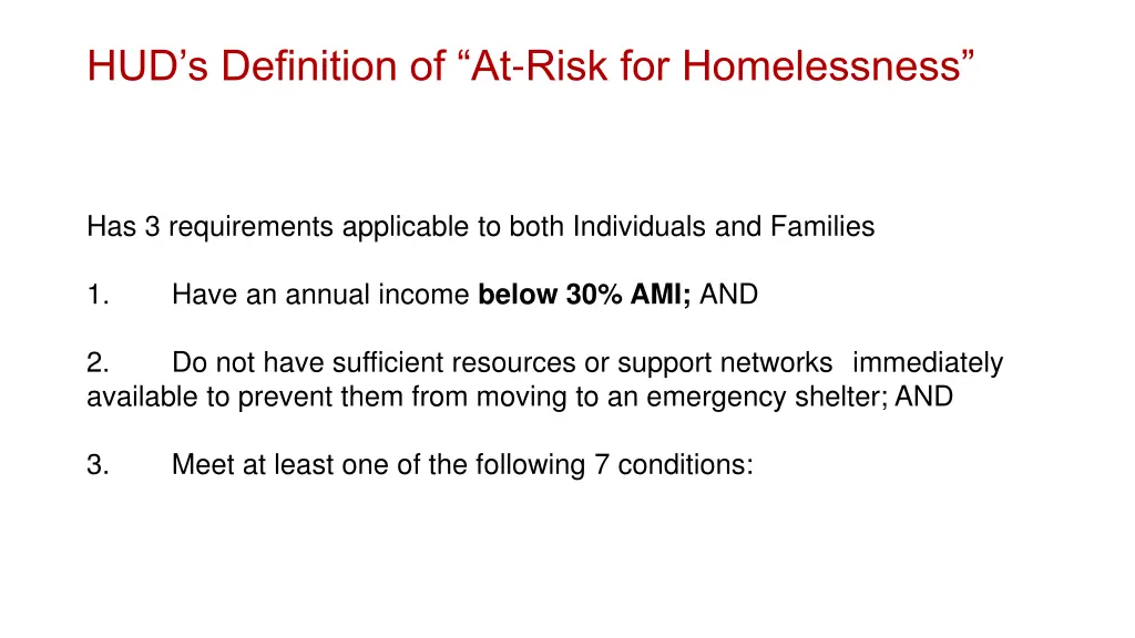 hud s definition of at risk for homelessness