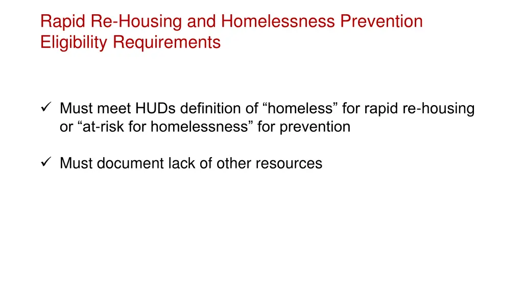 rapid re housing and homelessness prevention