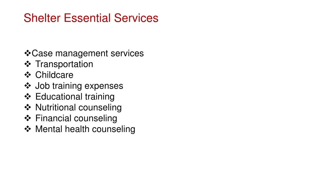 shelter essential services