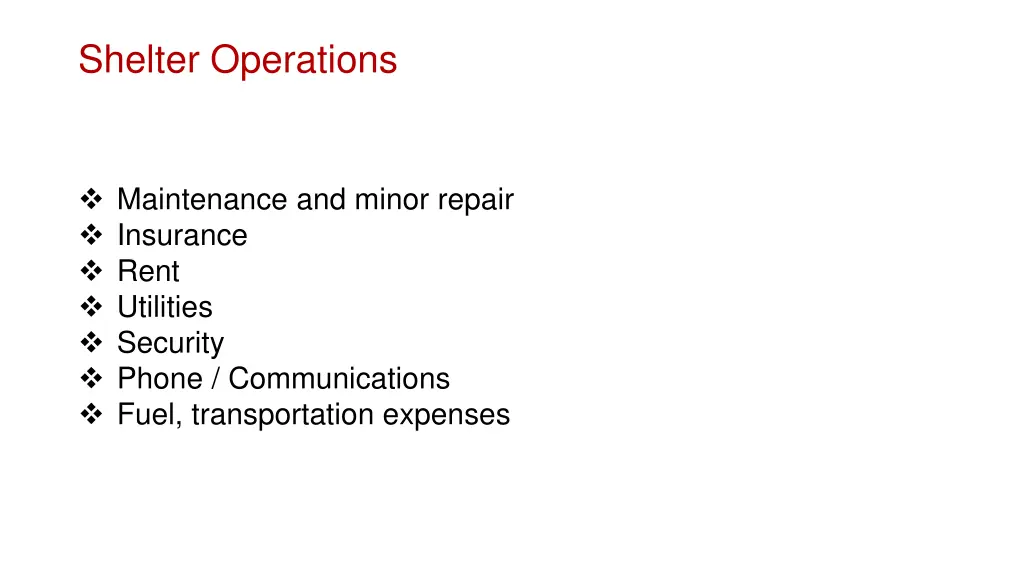shelter operations