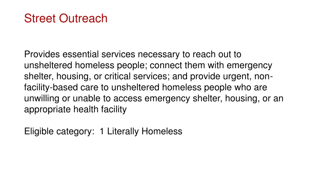 street outreach
