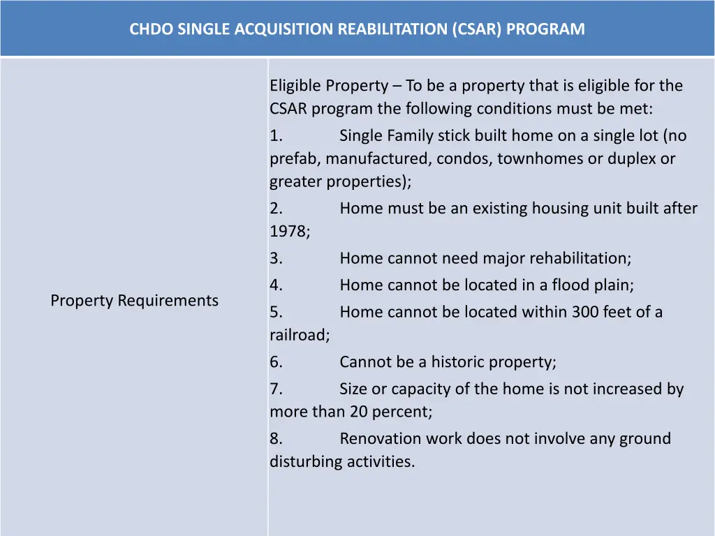 chdo single acquisition reabilitation csar program 2