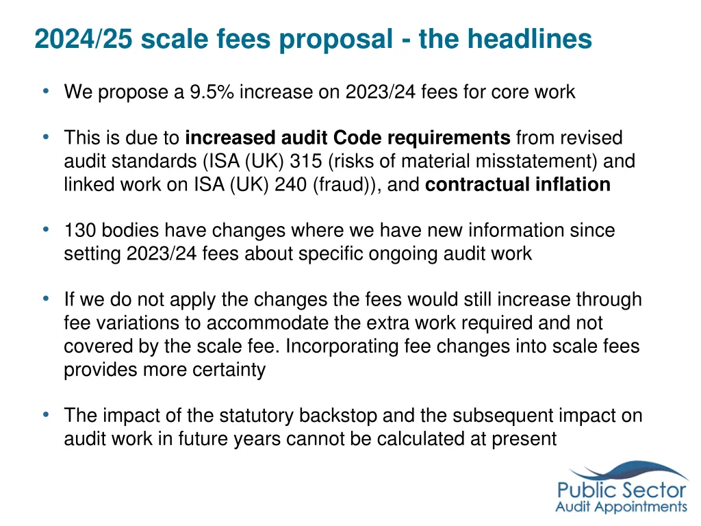 2024 25 scale fees proposal the headlines