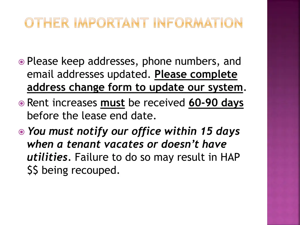 other important information
