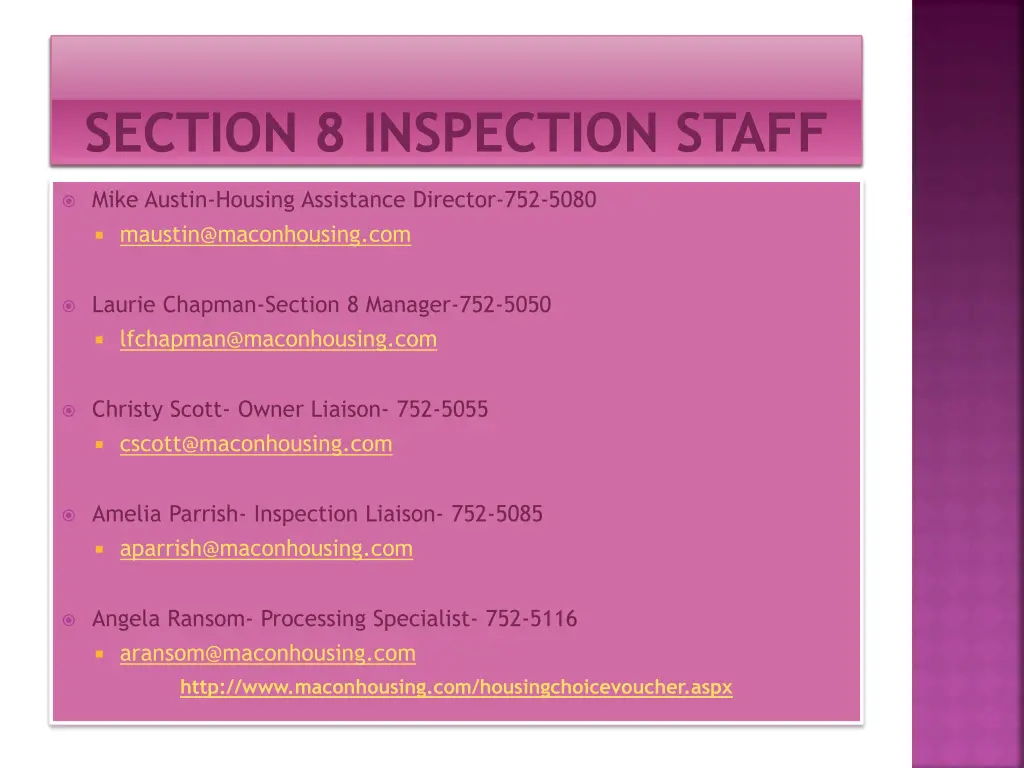 section 8 inspection staff