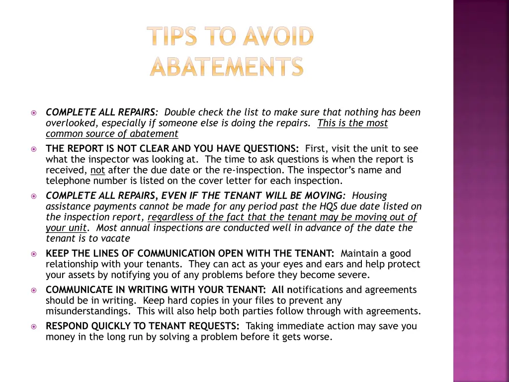 tips to avoid abatements