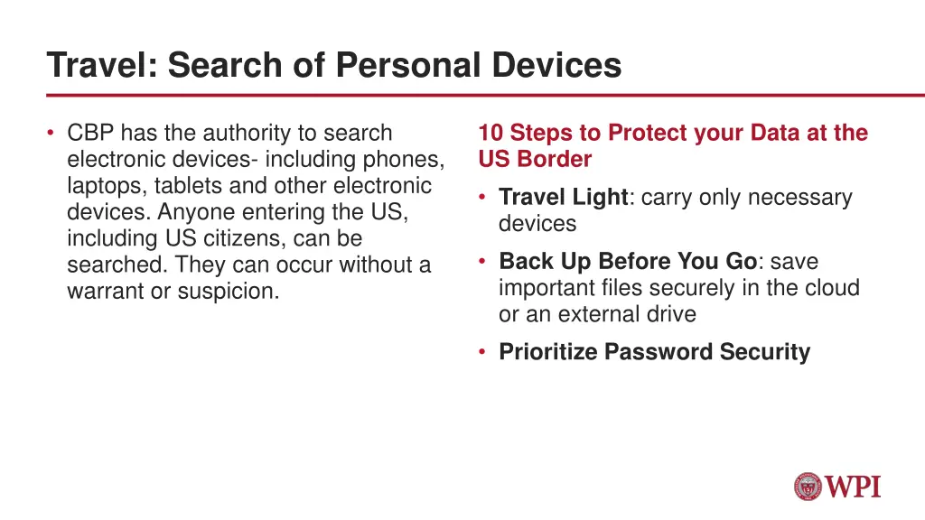 travel search of personal devices