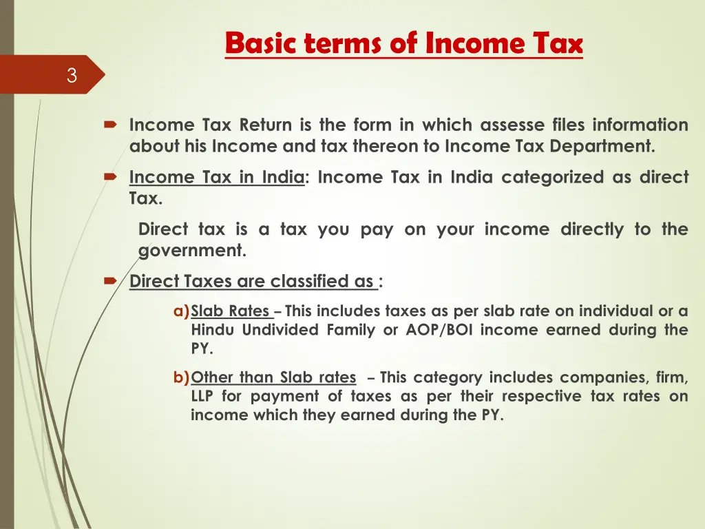 basic terms of income tax