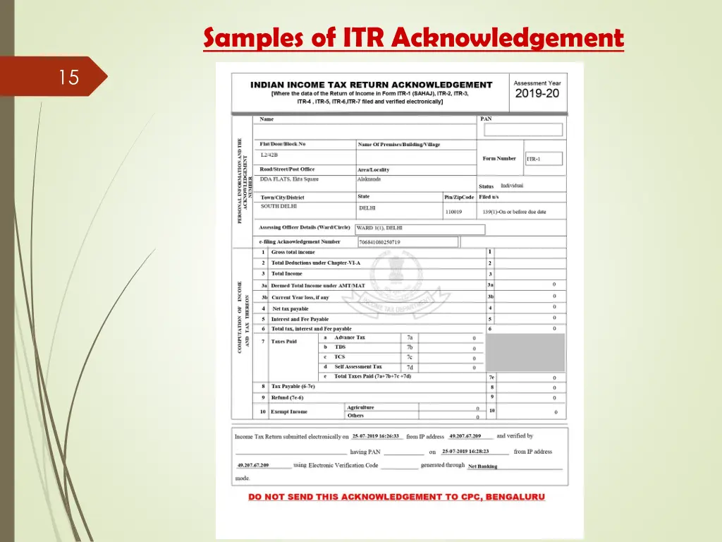 samples of itr acknowledgement